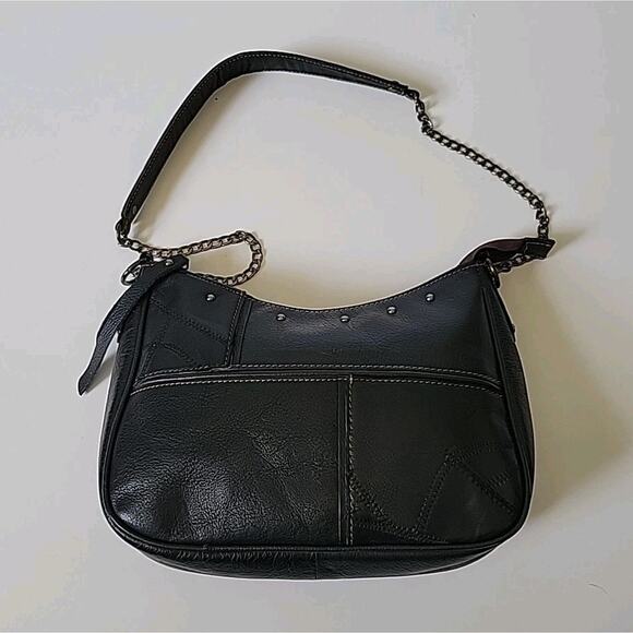 Vaan & Co‎ Supple Leather Carbon Black Hobo Shoulder Bag Chain Strap Classic - Picture 2 of 12